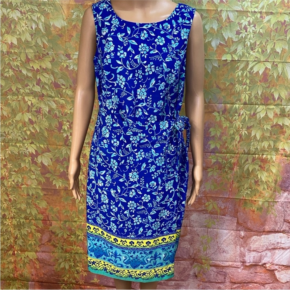 Sag Harbor Apron Front Floral Sleeveless Dress